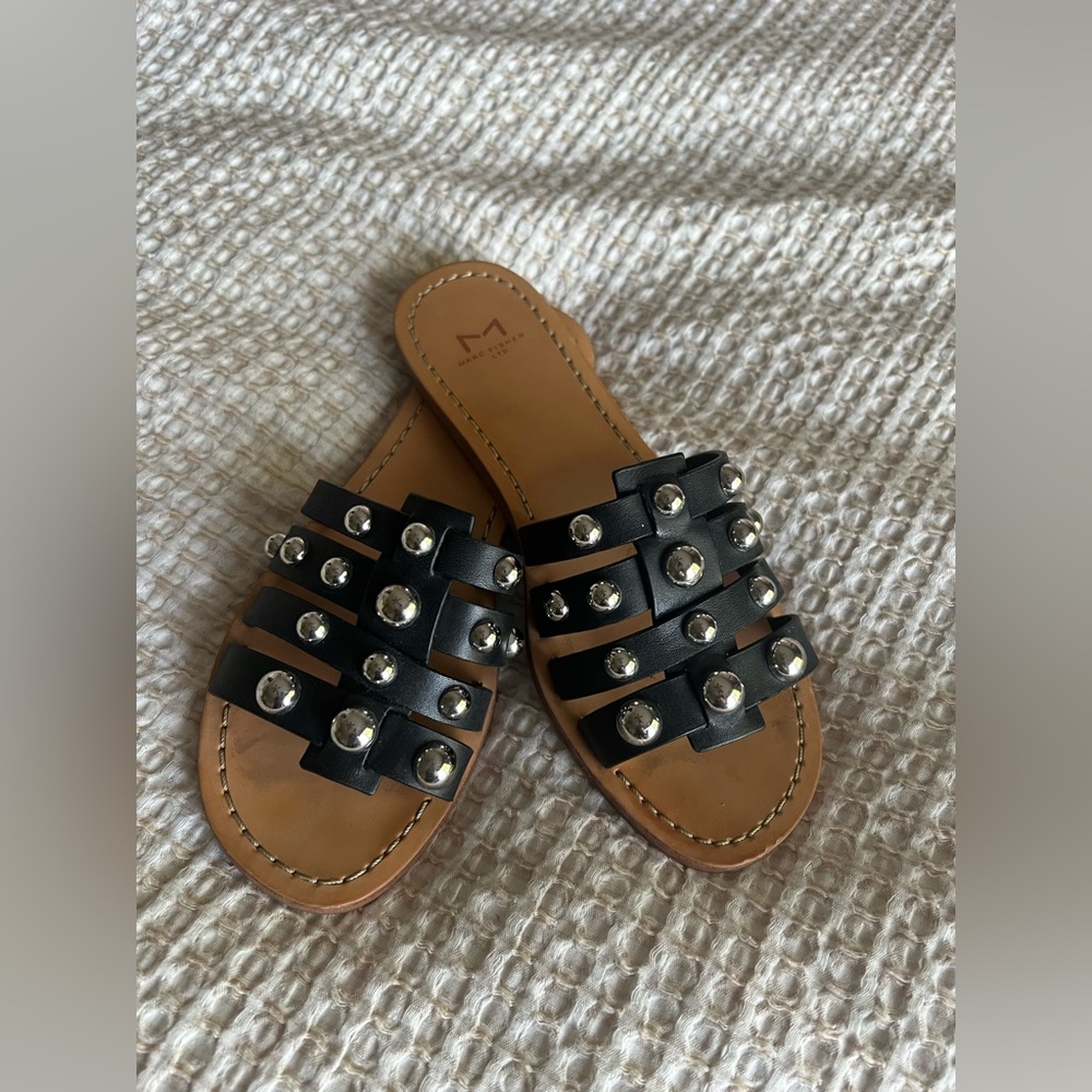 Black Studded Slide Sandals